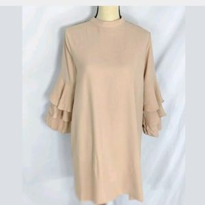 ZARA Dress, Champagne, Ruffle Sleeves, L.